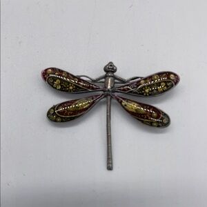 Elegant Dragonfly Brooch in Red and Gold